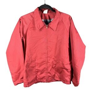 Vintage Harrington Jacket Mens Large Red Plaid Lined YKK Zip Pockets 90s Mod